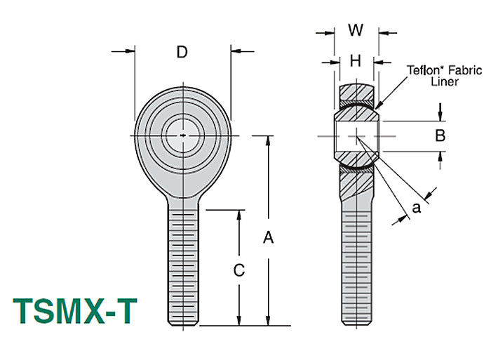 TSMX - T/TSFX - 일렬로 세워지는 T 정밀도 스테인리스 공 합동 막대 끝 3 조각 PTFE