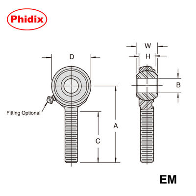 EM-M/EF-M 시리즈 메트릭 막대 끝: PTFE 가루, 저 유지보수 운동 제어에 대한 부식 내성 중량 관절