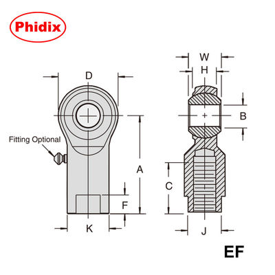 EM-M/EF-M 시리즈 메트릭 막대 끝: PTFE 가루, 저 유지보수 운동 제어에 대한 부식 내성 중량 관절